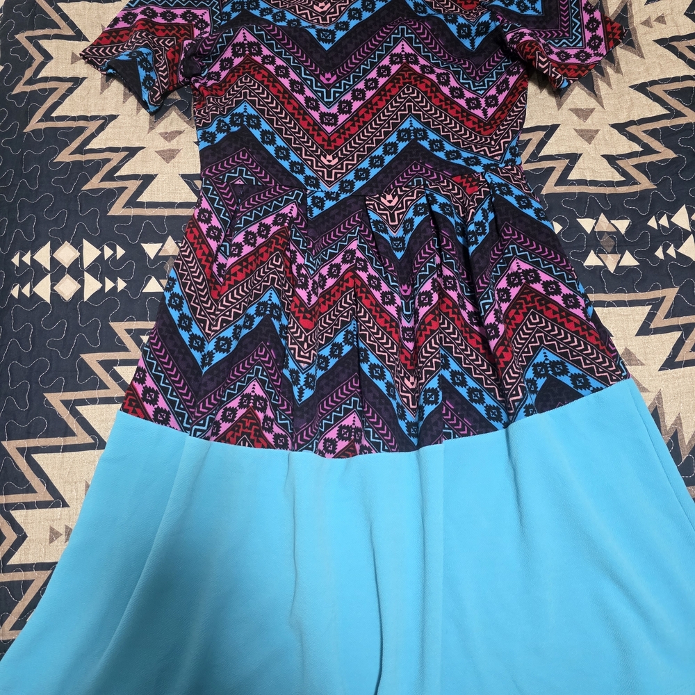 LuLaRoe Vibrant Pink and Blue Patterned Dress